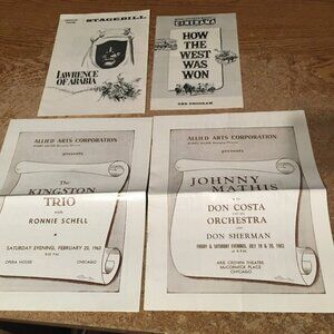 LOT OF 4 PLAYBILLS LAWRENCE OF ARABIA HOW THE WEST WAS WON JOHNNY MATHIS KINGSTO